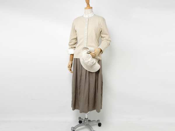 ナイジェルケーボンウーマン(NIGEL CABOURN WOMAN)のビンテージギャザースカート - リネンヘリンボーン